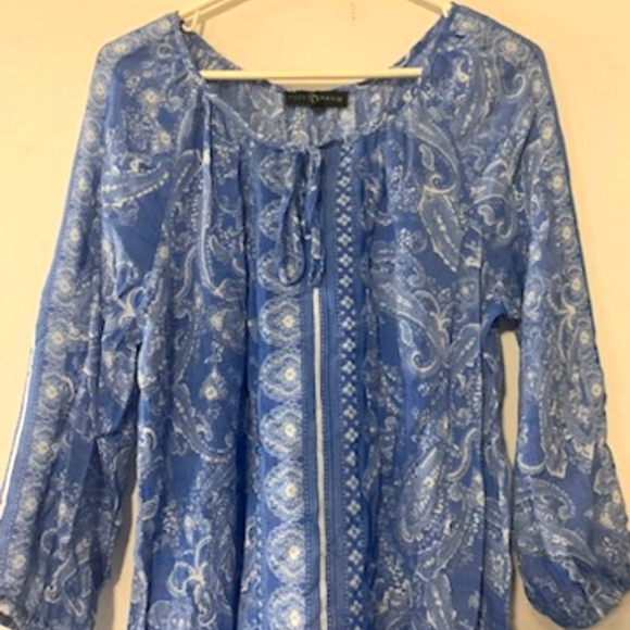 Fred David sz Med Cornflower Blue & White Boho Tunic - Picture 3 of 5